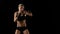 Sports training women boxer. Quick and precise blows