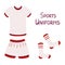 sports uniforms, t-shirt, shorts, knee socks