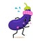 Sports vegetable eggplant character. Cute healthy fruit and funny face. Happy food. vegetarian vitamin diet and fitness