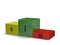 Sports victory podium of reflective smoky green, yellow and red cubes with Roman numerals
