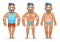 Before after sports weight loss bodybuilder muscular fat man happy characters isolated 3d cartoon design vector