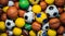 sportsballs background, soccer balls on aabstract ball background, close-up of sports balls