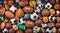 sportsballs background, soccer balls on aabstract ball background, close-up of sports balls