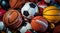 sportsballs background, soccer balls on aabstract ball background, close-up of sports balls