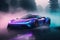 Sportscar adorned multicolor fog captured in a stunning Photography piece generated by Ai