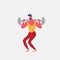 Sportsman athlete doing squat barbell strong male fitness gym cartoon character healthy lifestyle concept isolated full