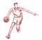 Sportsman in basketball - drawn pastel pencil graphic artistic illustration on paper