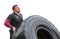 Sportsman can hardly lift a car tire