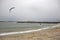 Sportsman doing kitesurfing in marmara sea and in winter season in istanbul.