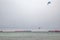 Sportsman doing kitesurfing in marmara sea and in winter season in istanbul.