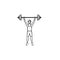 Sportsman with heavyweight barbell hand drawn outline doodle icon.