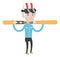 Sportsman holding skis vector illustration.