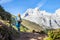 Sportsman in nature rising to the the mountain