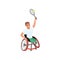 Sportsman with physical disabilities playing tennis. Young cheerful man without legs sitting in wheelchair. Flat vector
