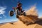 Sportsman riding atv vehicle in desert sand dune. Generative AI