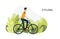 Sportsman riding bike or bicycle outdoor in the park vector illustration isolated.