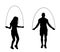 Sportsman skipping jump rope vector silhouette. Woman fitness instructor. Sport couple exercise in gym. Athlete skipping rope.