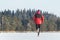 Sportsman taking part in trail running race outdoor in winter