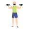 Sportsman training with dumbbells icon, cartoon style