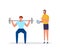 Sportsman training with personal coach flat vector illustration isolated.