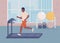 Sportsman training on treadmill flat color vector illustration