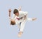 Sportsmen are training high throws of Judo