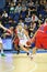 Sportsmen from Zalgiris and CSKA Moscow teams fight for basketball
