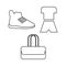 Sportswear, shoes and bag icon set. vector outline