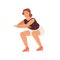 Sportswoman doing squat, enjoy fitness training vector flat illustration. Active woman in sportswear practicing workout