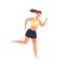 Sportswoman professional runner jogging vector flat illustration. Smiling athletic woman in sportswear running isolated