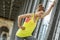 Sportswoman relaxing after workout on Pont de Bir-Hakeim bridge