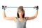 Sportswoman with resistance band