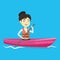 Sportswoman riding in kayak vector illustration.
