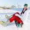 Sportswoman with snowboard on snow