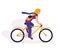 Sportswoman training vector illustration. Outdoor activity. Female cartoon character traveling. Eco transport image.