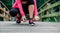 Sportswoman tying shoelace preparing to run