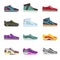 Sportwear shoes, different footwear sport flat vector set