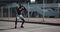 Sporty African American man doing squats outdoors near the sports stadium. Workout, fitness, health, beauty, motivation