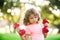 Sporty boy child with dumbbells outdoor. Kids sport, fitness, health and energy, exercises. Healthy lifestyle for little