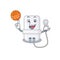 Sporty cartoon mascot design of electric water heater with basketball