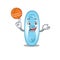 Sporty cartoon mascot design of klebsiella pneumoniae with basketball