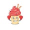 A sporty cherry ice cream boxing mascot design style