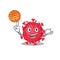 A sporty coronavirus substance cartoon mascot design playing basketball