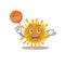 A sporty coronaviruses cartoon mascot design playing basketball