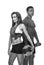 Sporty couple with dumbbells and ball.