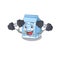 Sporty Fitness exercise almond milk mascot design using barbells