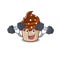 Sporty Fitness exercise chocolate cupcake mascot design using barbells