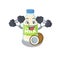 Sporty Fitness exercise coconut milk mascot design using barbells