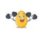 Sporty Fitness exercise golden egg mascot design using barbells