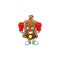 A sporty gingerbread bell boxing athlete cartoon mascot design style